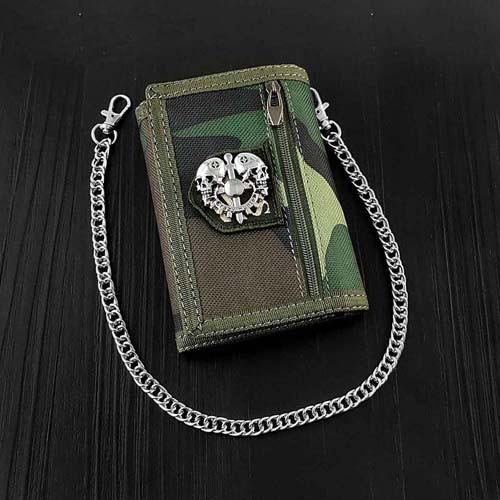 BADASS CAMOUFLAGE Canvas MENS TRIFOLD SMALL BIKER WALLETS CHAIN WALLET WALLET WI WG00452056
