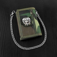 BADASS CAMOUFLAGE Canvas MENS TRIFOLD SMALL BIKER WALLETS CHAIN WALLET WALLET WITH CHAINS FOR MEN