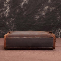BADASS Brown Leather Mens Vertical Side Bag Messenger BAG SMall Courier Bag FOR MEN
