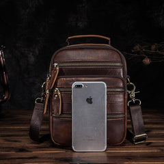 Brown LEATHER MENS Small Vertical Courier Bag SHOULDER BAG SIDE BAG COURIER BAG MESSENGER BAG FOR MEN