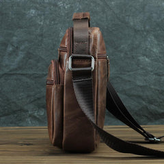 BROWN LEATHER MEN'S 10 inches Side bag Vertical Courier Bag MESSENGER BAG FOR MEN