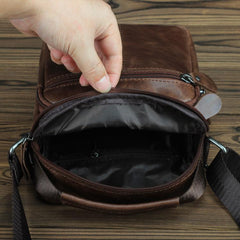 BROWN LEATHER MEN'S 10 inches Side bag Vertical Courier Bag MESSENGER BAG FOR MEN