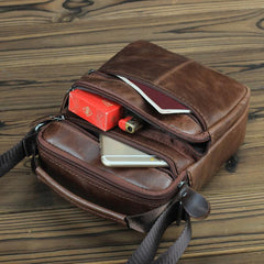 BROWN LEATHER MEN'S 10 inches Side bag Vertical Courier Bag MESSENGER BAG FOR MEN