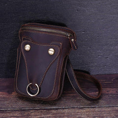 Black LEATHER MENS Belt Pouch Ox Mini Messenger Bag Belt Holster Waist Bag For Men