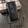Badass Black Leather Men's Crocodile Pattern Long Biker Chain Wallet Long Wallet Chain For Men