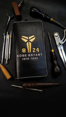 Badass Leather Men's Kobe Bryant Long Wallet Handmade Tooled Zipper Long Wallets For Men