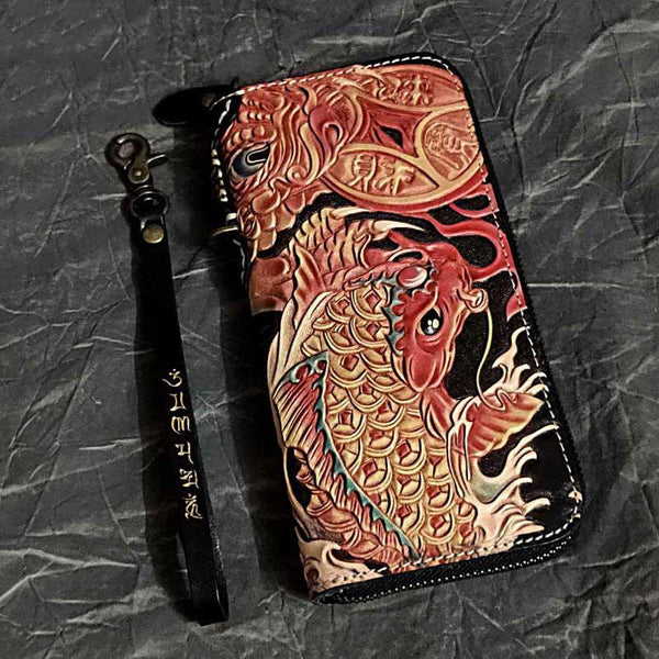Badass Black Leather Men's Long Biker Wallet - Back View