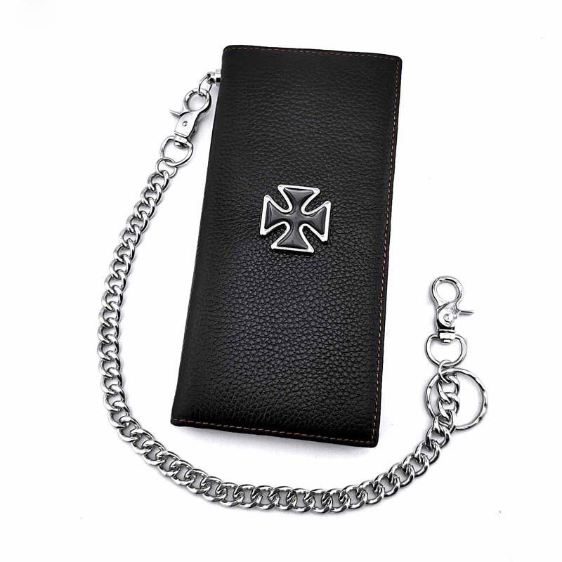 Badass Coffee Leather Men's Long Wallet with Chain Biker Chain Wallet