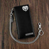 Badass Black Leather Men's Punk Long Biker Chain Wallet Skull Bifold Chain Long Wallet For Men