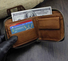 Badass Brown Leather Men's Bifold Small Biker Wallet Chain Wallet Wallet with chain For Men