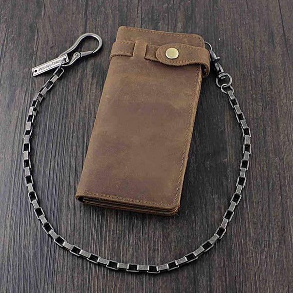 Vintage Brown Leather Men's Long Biker Chain - Back View