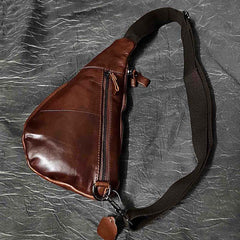 Badass Brown Leather Men's Sling Bags Chest Bag Brown One shoulder Backpack Sling Bag For Men