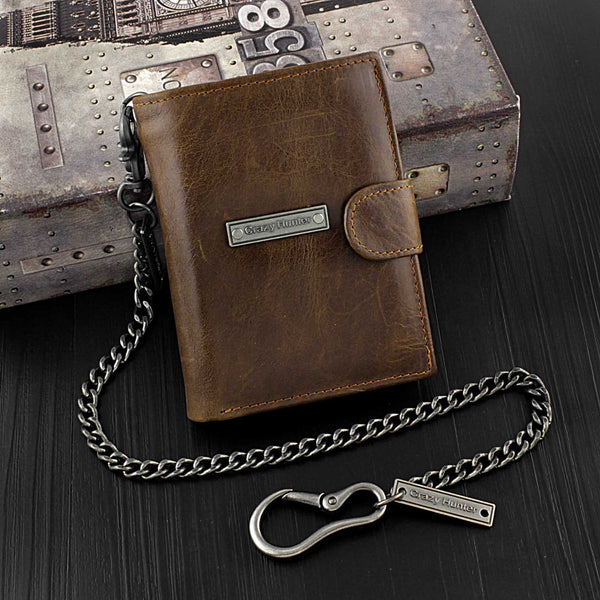 Brown Leather Men's Trifold Small Biker Wallet - Back View
