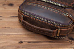 Small Brown Leather Messenger Bag Men's Vertical Side Bag Mini Vertical HandBag Courier Bag For Men