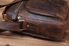 Small Brown Leather Messenger Bag Men's Vertical Side Bag Mini Vertical HandBag Courier Bag For Men