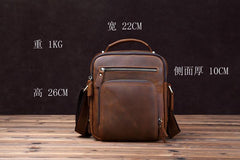 Small Brown Leather Messenger Bag Men's Vertical Side Bag Mini Vertical HandBag Courier Bag For Men