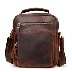 Small Brown Leather Messenger Bag Men's Vertical Side Bag Mini Vertical HandBag Courier Bag For Men