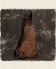 Blue Leather Mens Sling Bag Sling Backpack Brown Chest Bag Sling Shoulder Bag Sling Pack For Men