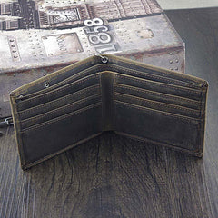 Cool Dark Coffee Leather Men's Small Biker Wallets Chain Wallet Bifold Wallets with chain For Men