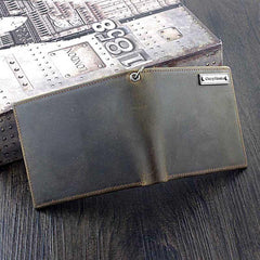 Cool Dark Coffee Leather Men's Small Biker Wallets Chain Wallet Bifold Wallets with chain For Men