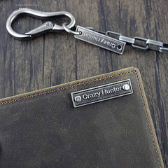 Cool Dark Coffee Leather Men's Small Biker Wallets Chain Wallet Bifold Wallets with chain For Men