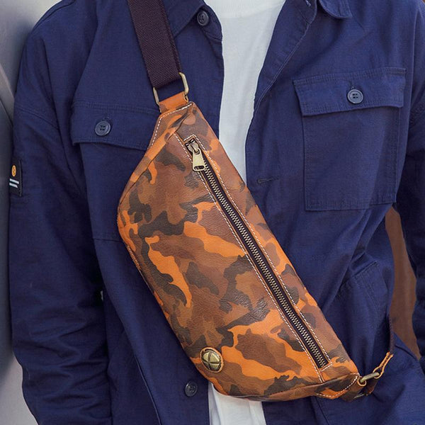 Badass Leather Fanny Pack Men's Yellow Camouflage - Back View