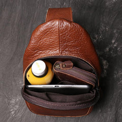 Brown Leather Men's Sling Bag Sling Pack - Leather Texture Detail
