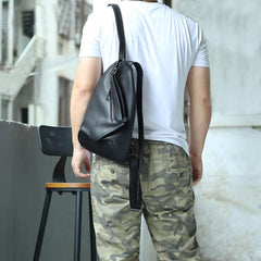 Badass Black Leather Backpack Men's Sling Bag Chest Bag One shoulder Backpack Sling Bag For Men