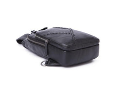 Black Leather Men's 8-inch One shoulder Backpack Sling Bag Black Chest Bag Sports Bag For Men