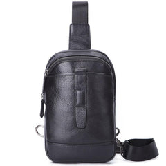 Badass Black Leather Men's 8-inch Trendy Sling Bag Chest Bag One shoulder Backpack Sports Bag For Men