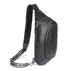 Badass Black Leather Men's 8 inches Sling Bag Chest Bag One shoulder Backpack Sling Backpack For Men