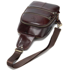 Badass Brown Leather Men's 8-inches Sling Bag Chest Bag One shoulder Backpack Sling Bag For Men