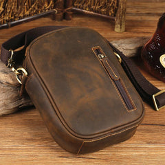 Badass Brown Leather Messenger Bag Men's Small Side Bag Mini Phone Bag Courier Bag For Men