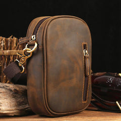 Badass Brown Leather Messenger Bag Men's Small Side Bag Mini Phone Bag Courier Bag For Men
