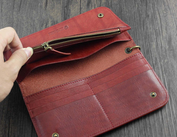 Badass Brown Leather Men's Long Biker Chain Wallet Biker Wallet Chain Wallet For WG02581043