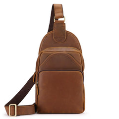 Vintage Brown Leather Men's Sling Bag Chest Bag 8-inches One shoulder Backpack For Men