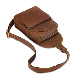 Vintage Brown Leather Men's Sling Bag Chest Bag 8-inches One shoulder Backpack For Men