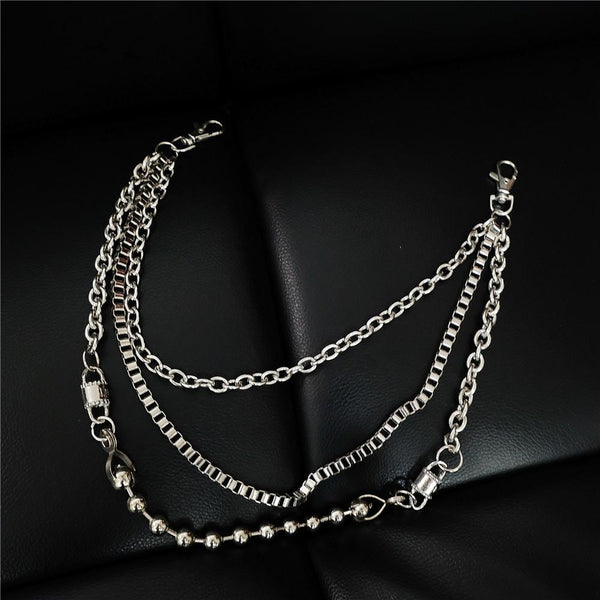 Punk Men's Metal Beaded Triple Long Wallet Chain Pants Chain Trendy Biker Wallet ZJWW00171090