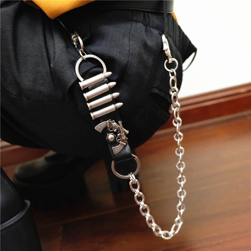 Silvery Punk Hip Hop Pants, Trousers, Men's Fashion Metal Key Lock Waist Chain Pendant Pants Key Chain for Men and Jeans Bag,Temu