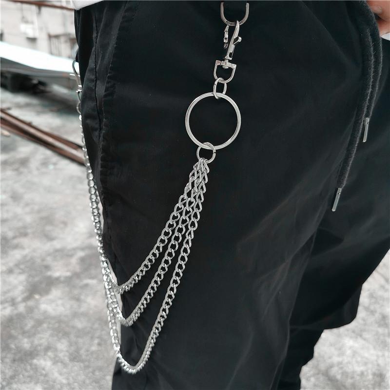 Badass Punk Mens Long Three Layer Jeans Chain Jean Chain Pants