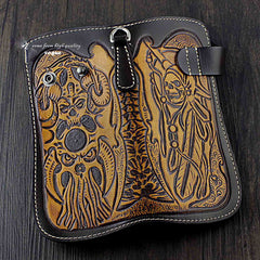 Badass Skull Leather Men's Long Wallet with Chain Biker Wallet Chain Wallet For Men