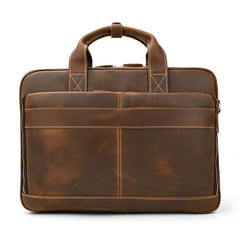 Vintage Brown Leather Men's 14‘’ Laptop Briefcase Professional Briefcase Computer Bag For Men