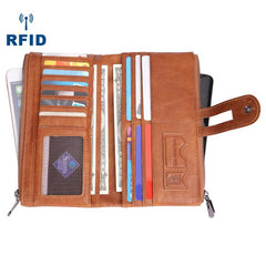 RFID Cool Leather Brown Men's Bifold Long Wallet Multi Cards Black Long Wallet For Men