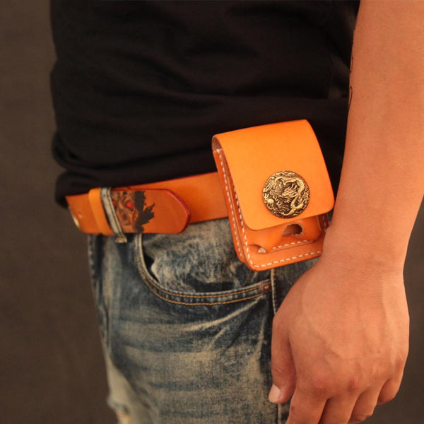 Black Handmade Leather Mens Cool Belt Cigarette - Back View