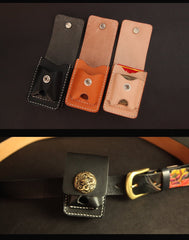 Black Handmade Leather Mens Cool Belt Cigarette Case Holder Cigarette Lighter Case For Men