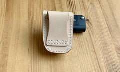 Handmade Beige Leather Mens Volkswagen Golf Car Key Case Car Key Holder with Belt Loop/Belt Clip
