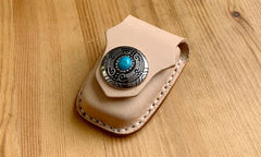 Handmade Beige Leather Mens Volkswagen Golf Car Key Case Car Key Holder with Belt Loop/Belt Clip