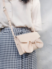 Beige LEATHER WOMEN Bowknot SHOULDER BAG FOR WOMEN