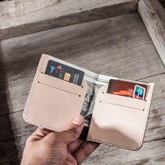 Beige Leather Men Slim Small Wallet Bifold billfold Wallet for Men