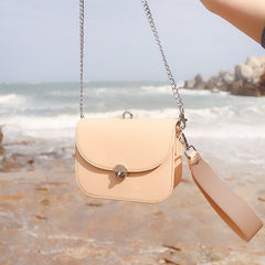 Beige Leather Women Small Handbag Chain Shoulder Bag For Women